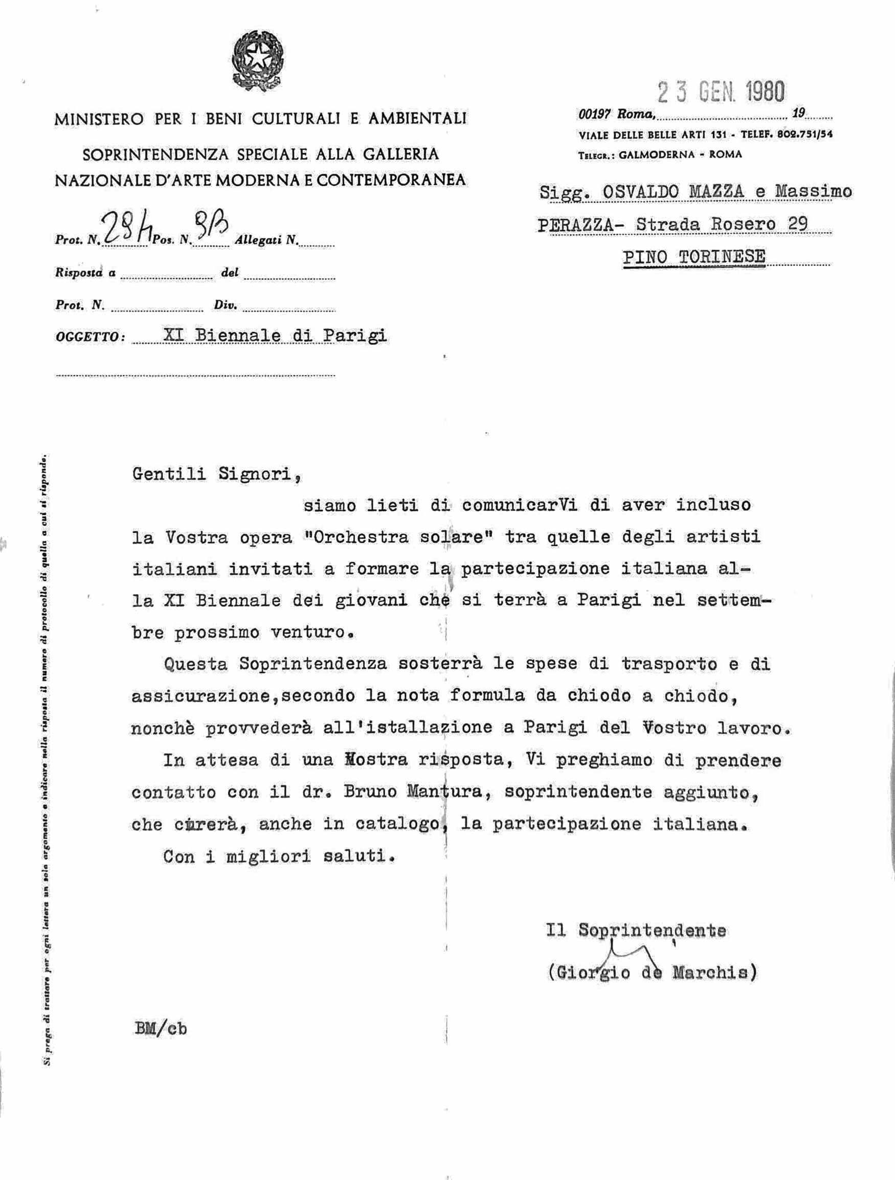 lettera conferma partecipazione soprintendenza